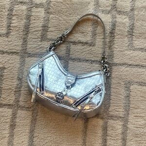 Aldo metallic Silver Croc-Embossed crescent-shaped Hobo/ Shoulder Bag NWT